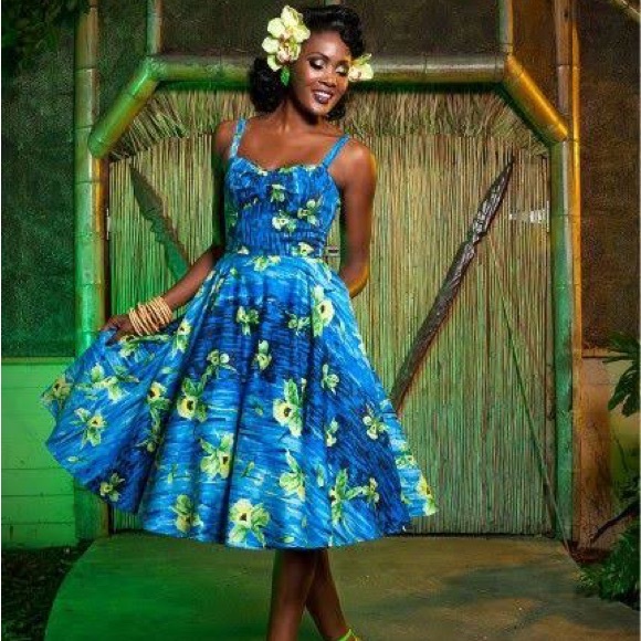blue pin up dress Pinup Couture | Dresses | Deadly Dames Couture Hawaiian Hideaway With Bolero Size:40 Regular Jacket+34 Waist Adjust 30to36)Height: 5'7"-6')(Neck 15.5-17:M)